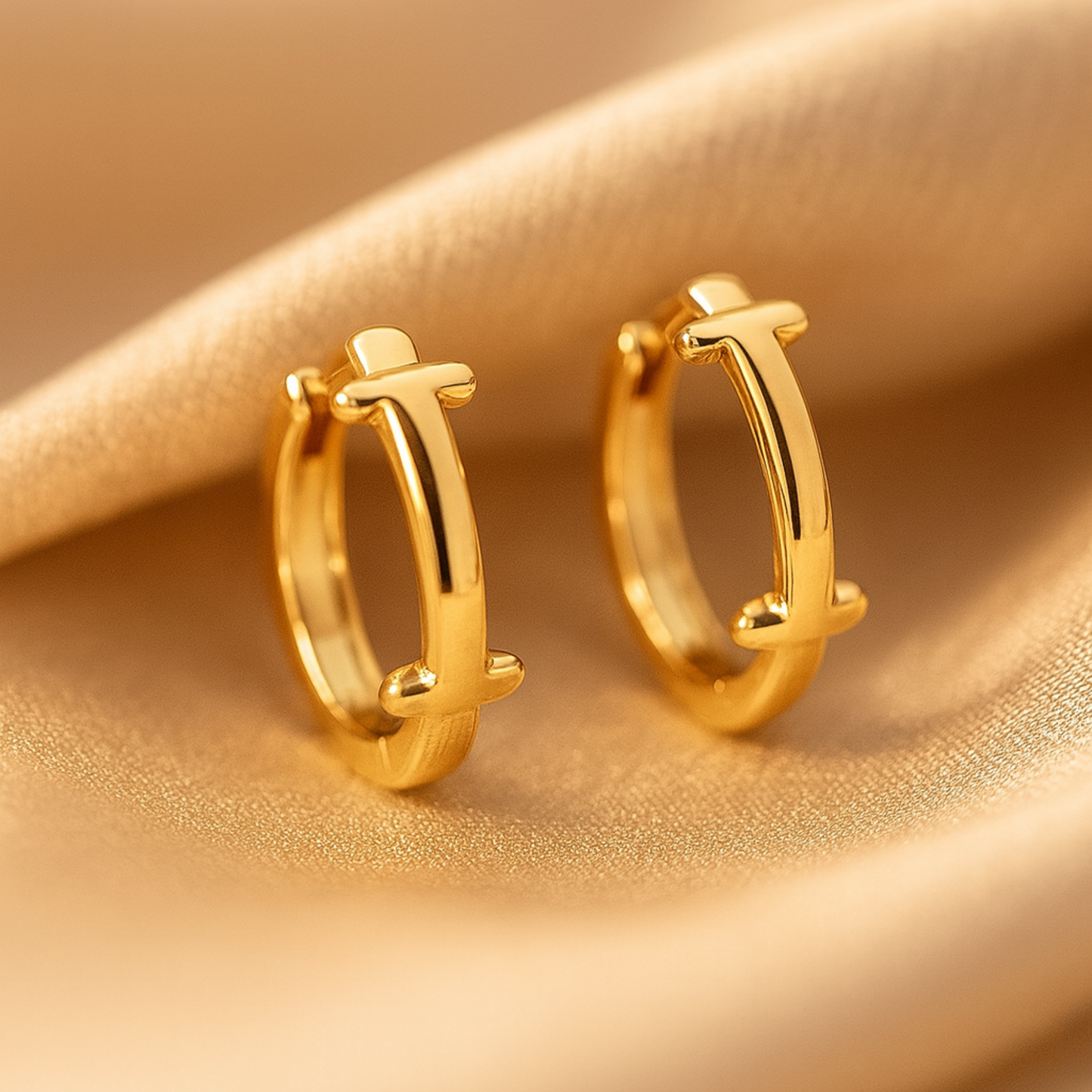 Golden Initial Charm Hoops