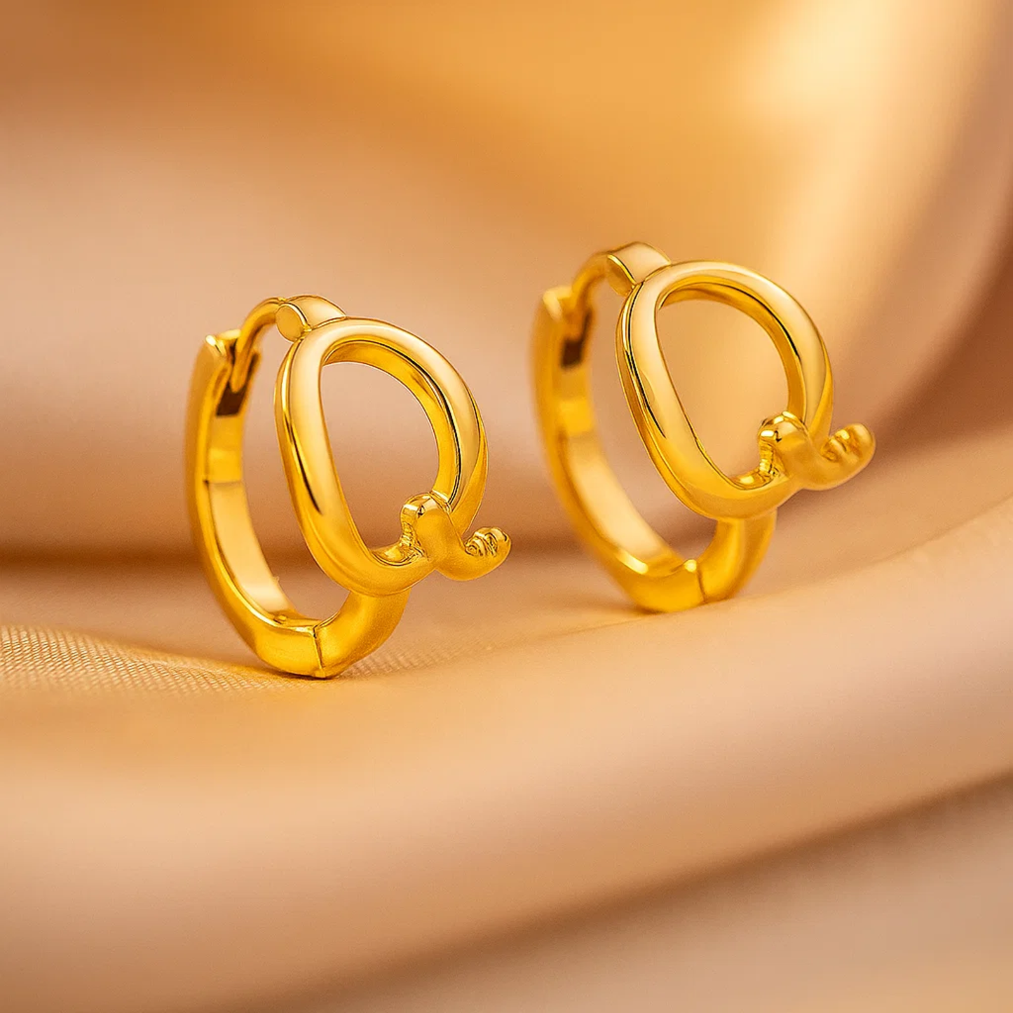 Golden Initial Charm Hoops