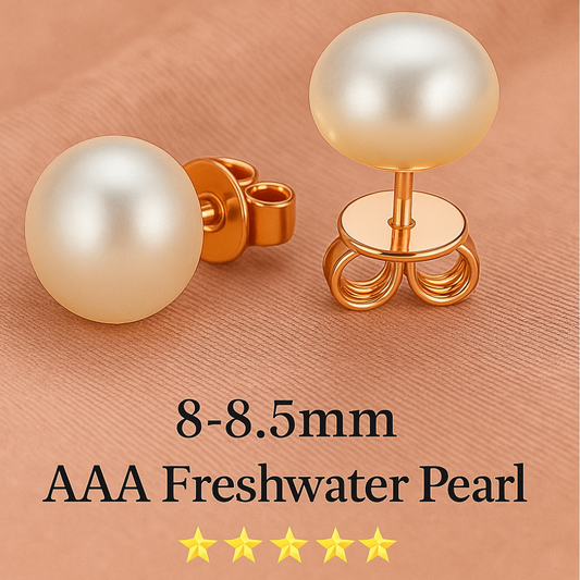 Natural Freshwater Pearl 14k Metal Stamped Gold Filled Stud Earrings – 8-8.5mm AAA Grade
