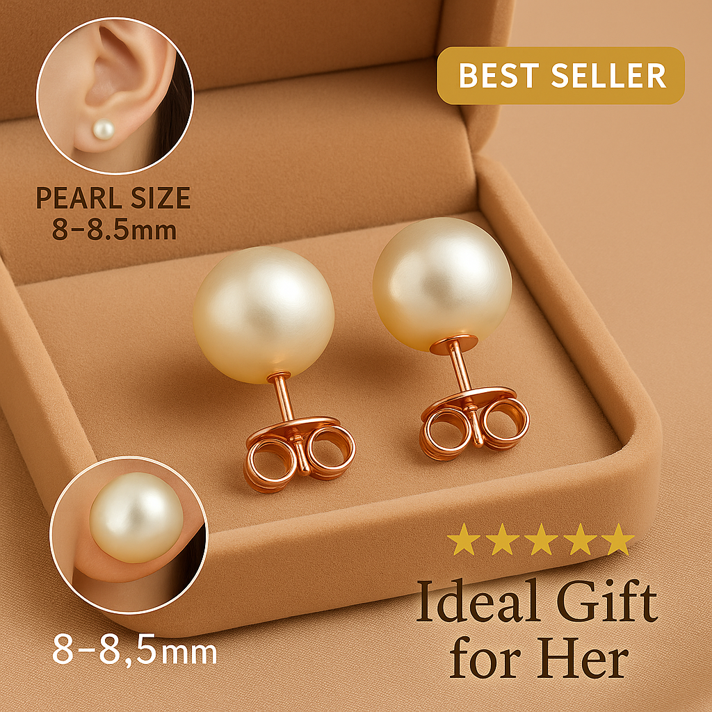 Natural Freshwater Pearl 14k Metal Stamped Gold Filled Stud Earrings – 8-8.5mm AAA Grade