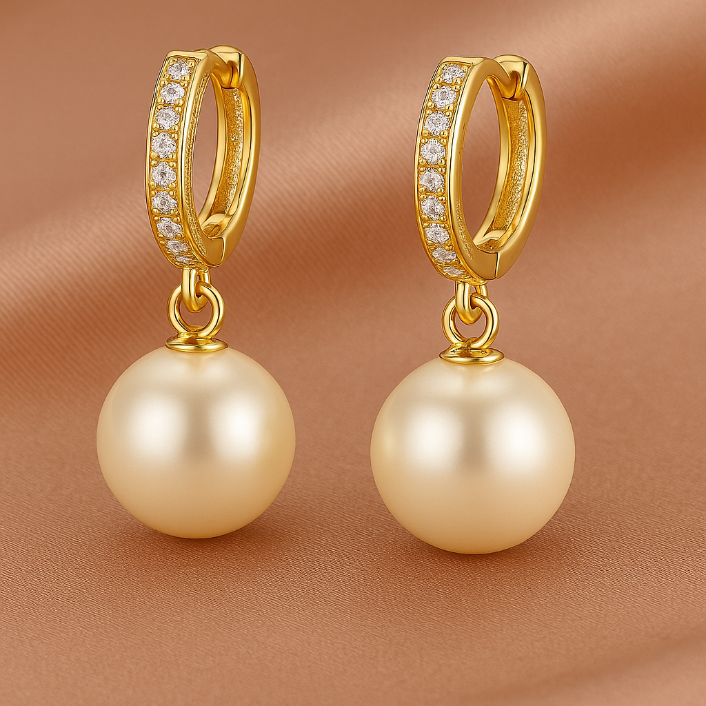 Aura Hoop Natural AAA Golden Pearl Drop Earrings for Women