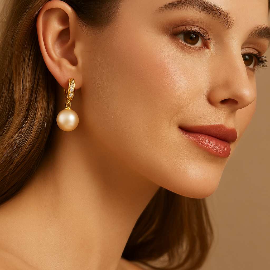 Aura Hoop Natural AAA Golden Pearl Drop Earrings for Women