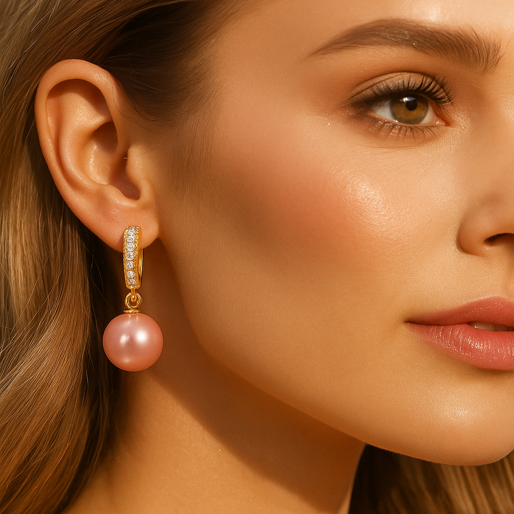 Aura Hoop Natural AAA Golden Pearl Drop Earrings for Women