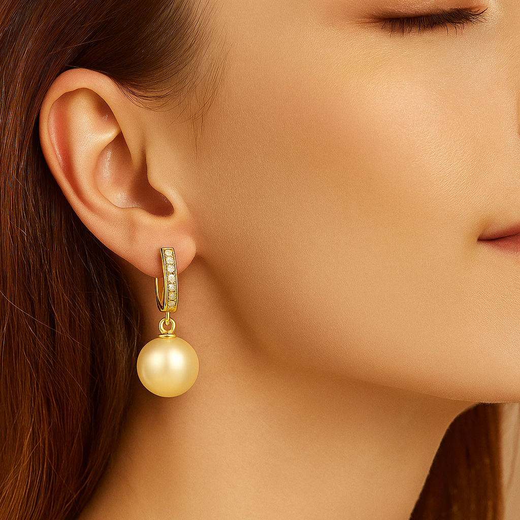 Aura Hoop Natural AAA Golden Pearl Drop Earrings for Women