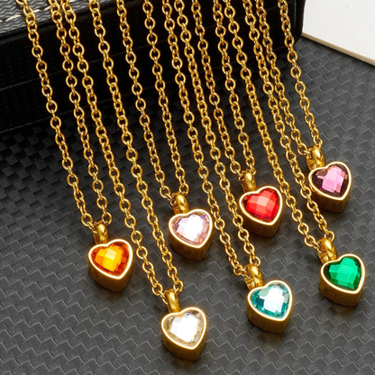 Heart Birthstone Memorial Necklace