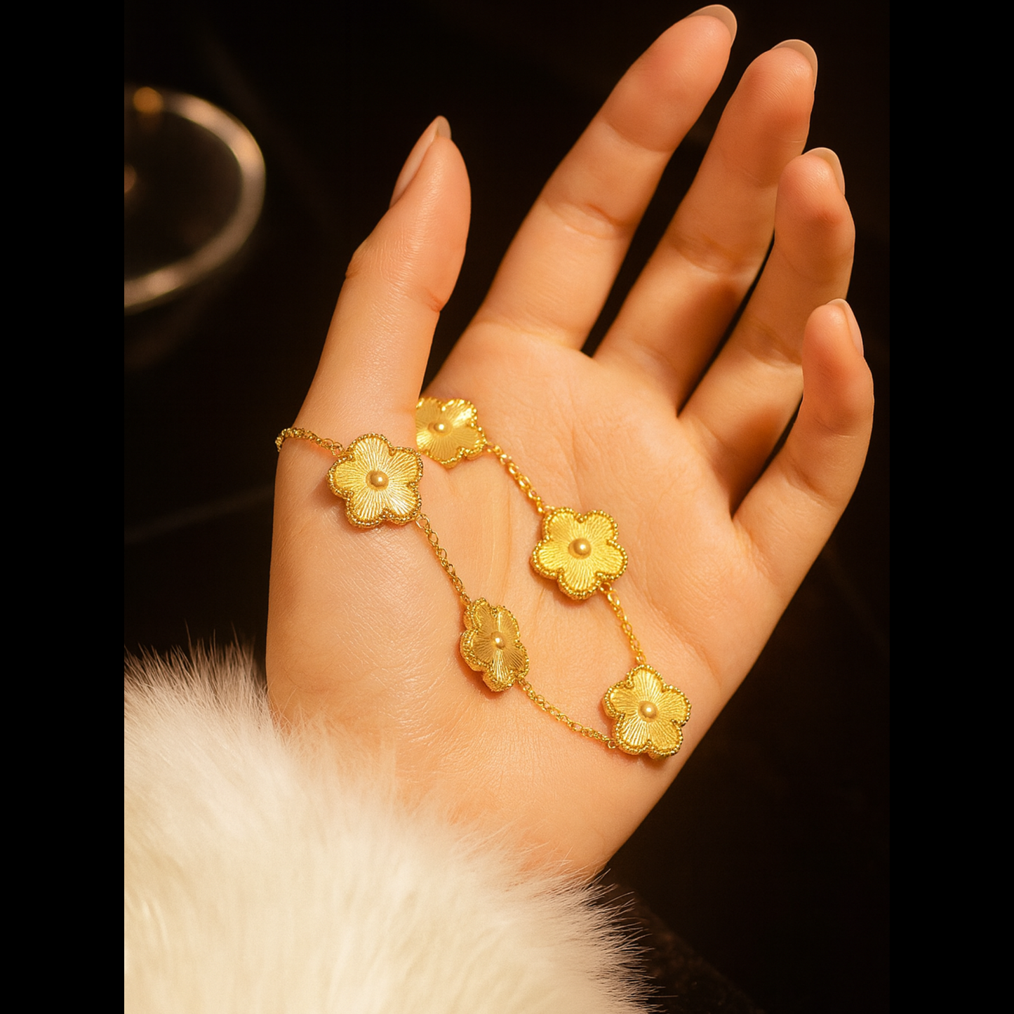 Gold Flower Charm Bracelet for Women