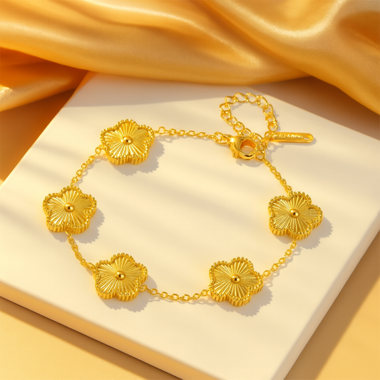 Gold Flower Charm Bracelet for Women