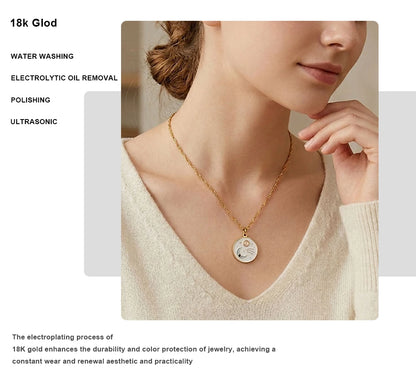 MamacitaSlay 316L Stainless Steel Rainbow Moon Star Enamel Necklace 18K Gold Plated Waterproof Jewelry For Women Everyday Wear