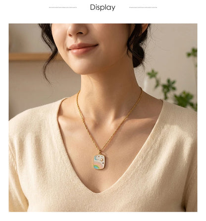 MamacitaSlay 316L Stainless Steel Rainbow Moon Star Enamel Necklace 18K Gold Plated Waterproof Jewelry For Women Everyday Wear