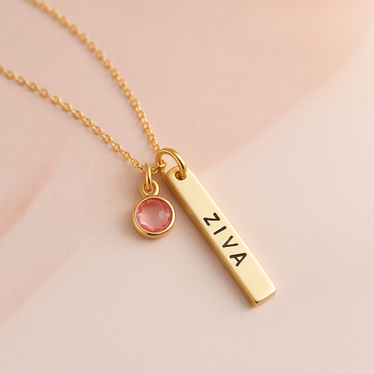 18K Gold Single Birthstone+ Bar Necklace for Women