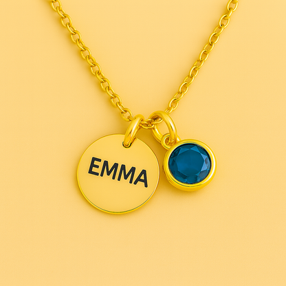 Elegant Birthstone Name Necklace – Personalized Gold, Rose Gold, Silver Charm with Birthstone