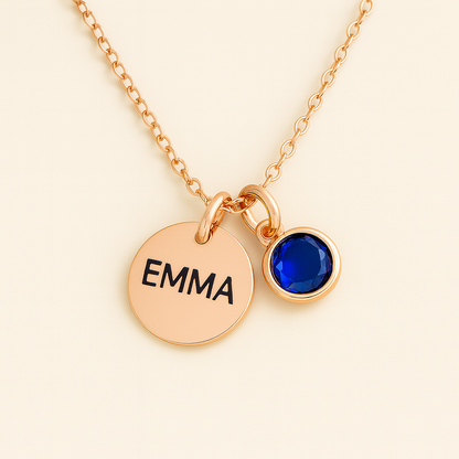 Elegant Birthstone Name Necklace – Personalized Gold, Rose Gold, Silver Charm with Birthstone