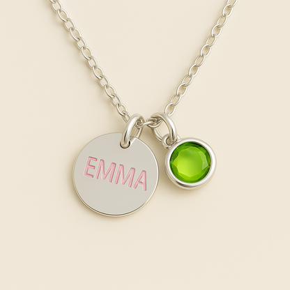 Elegant Birthstone Name Necklace – Personalized Gold, Rose Gold, Silver Charm with Birthstone