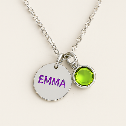 Elegant Birthstone Name Necklace – Personalized Gold, Rose Gold, Silver Charm with Birthstone