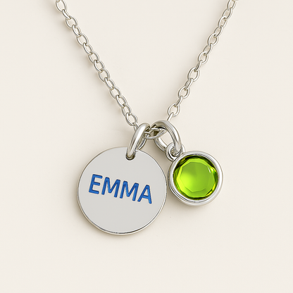 Elegant Birthstone Name Necklace – Personalized Gold, Rose Gold, Silver Charm with Birthstone