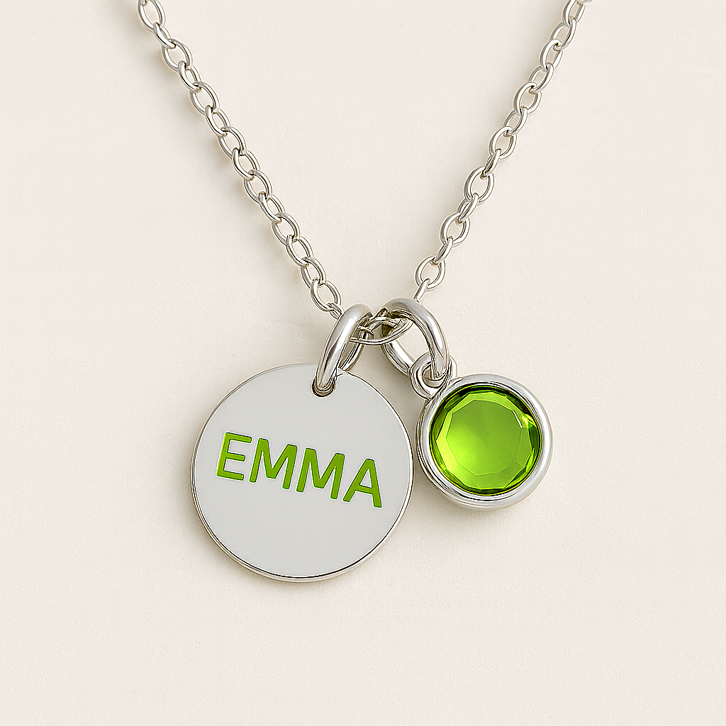 Elegant Birthstone Name Necklace – Personalized Gold, Rose Gold, Silver Charm with Birthstone