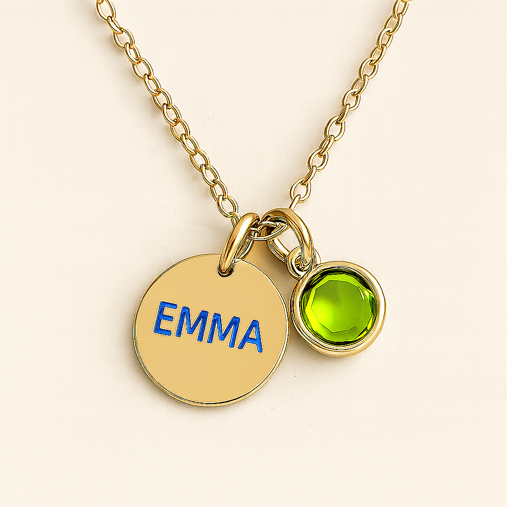 Elegant Birthstone Name Necklace – Personalized Gold, Rose Gold, Silver Charm with Birthstone
