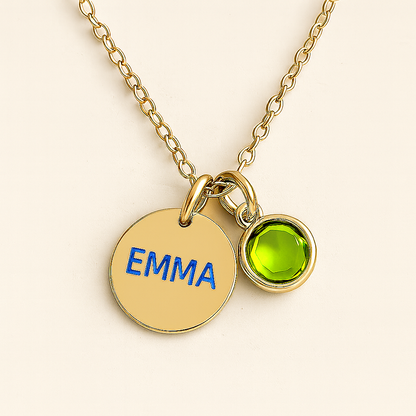 Elegant Birthstone Name Necklace – Personalized Gold, Rose Gold, Silver Charm with Birthstone