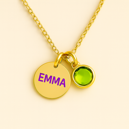Elegant Birthstone Name Necklace – Personalized Gold, Rose Gold, Silver Charm with Birthstone