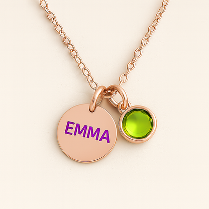 Elegant Birthstone Name Necklace – Personalized Gold, Rose Gold, Silver Charm with Birthstone