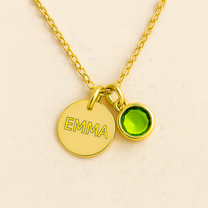Elegant Birthstone Name Necklace – Personalized Gold, Rose Gold, Silver Charm with Birthstone