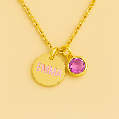 Elegant Birthstone Name Necklace – Personalized Gold, Rose Gold, Silver Charm with Birthstone