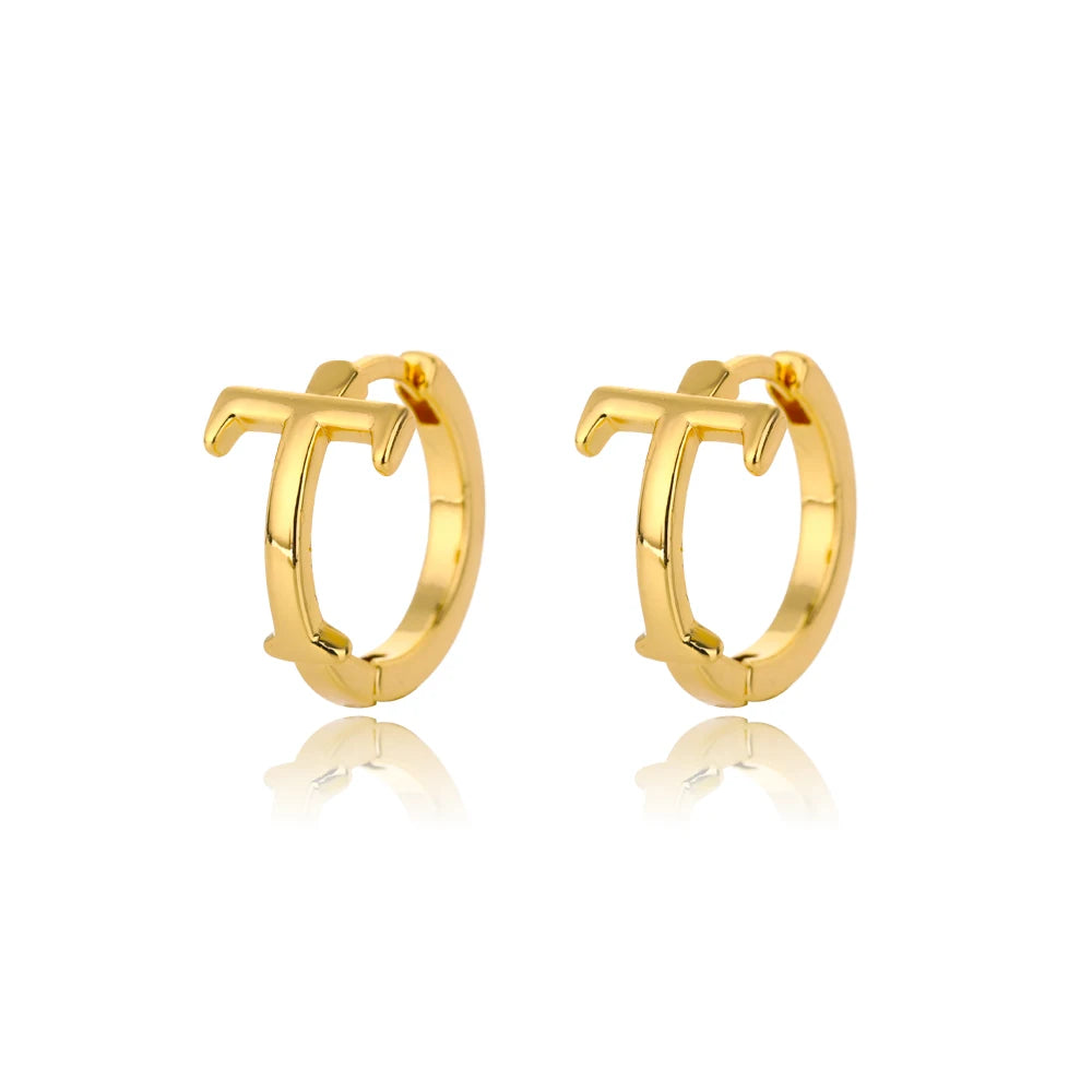 Golden Initial Charm Hoops