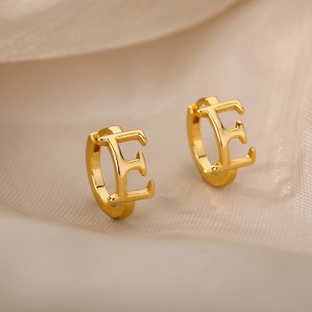 Golden Initial Charm Hoops