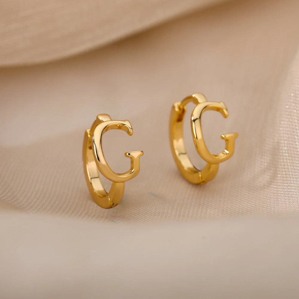 Golden Initial Charm Hoops