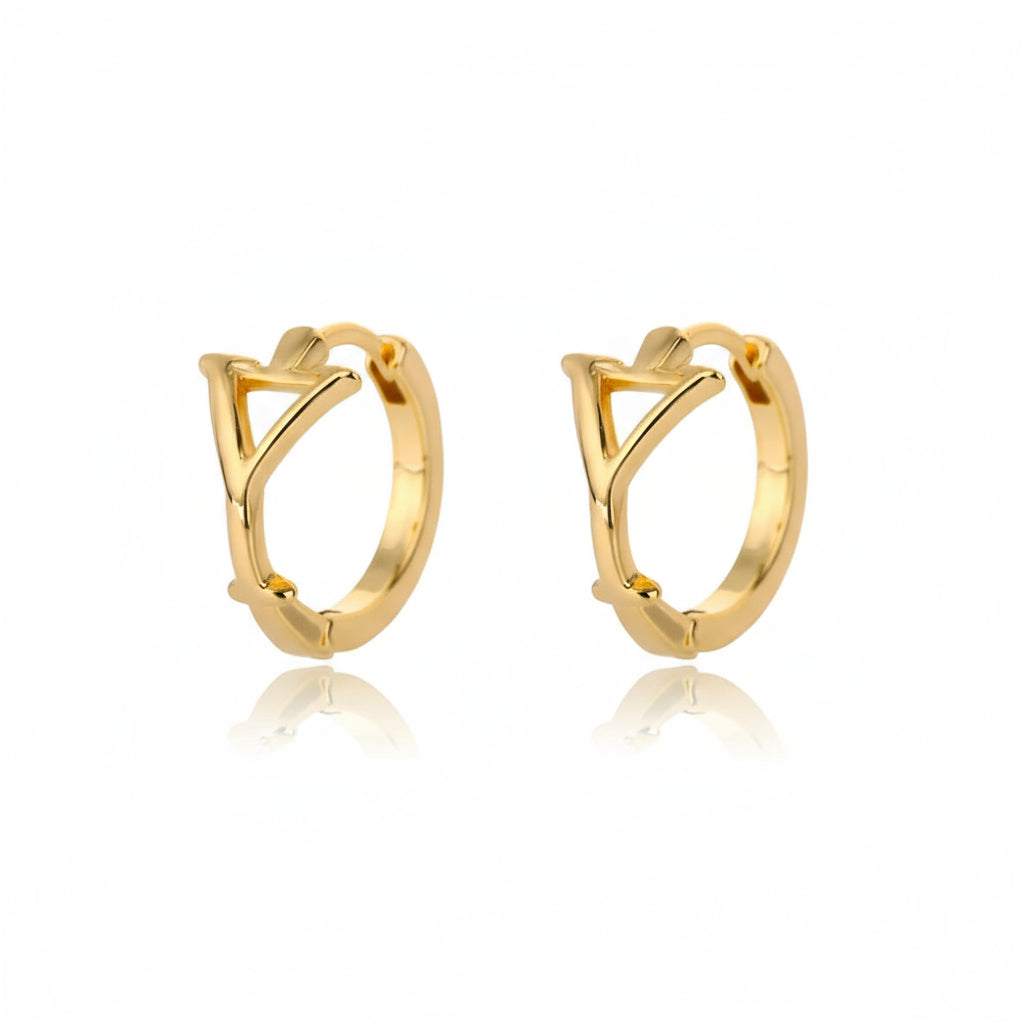 Golden Initial Charm Hoops