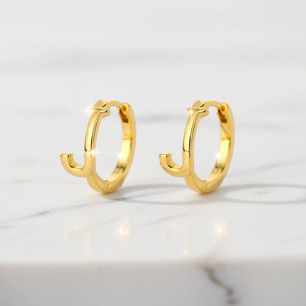 Golden Initial Charm Hoops