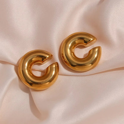 MamacitaSlay 316L Stainless Steel Smooth Ribbed C Shaped Earrings 18K Gold Plated Waterproof Jewelry For Women Everyday Wear