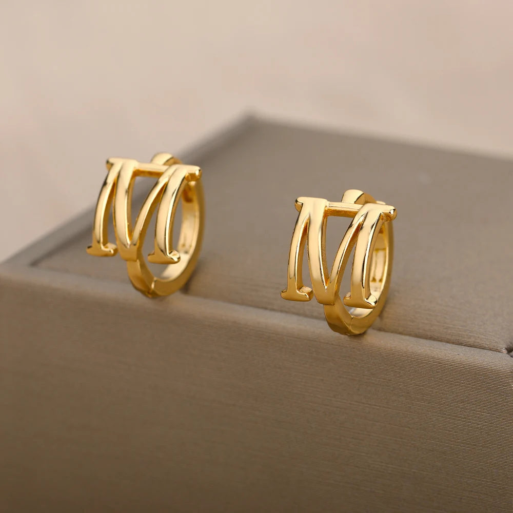 Golden Initial Charm Hoops