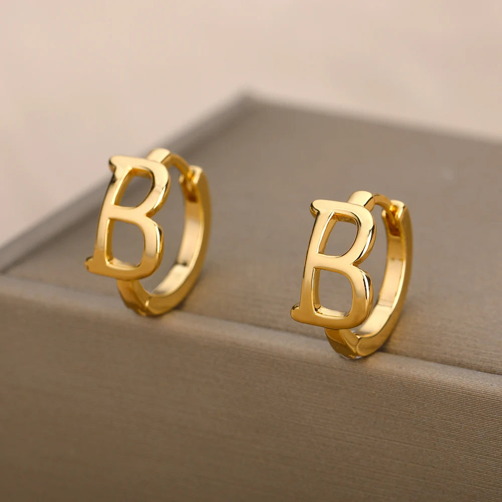 Golden Initial Charm Hoops