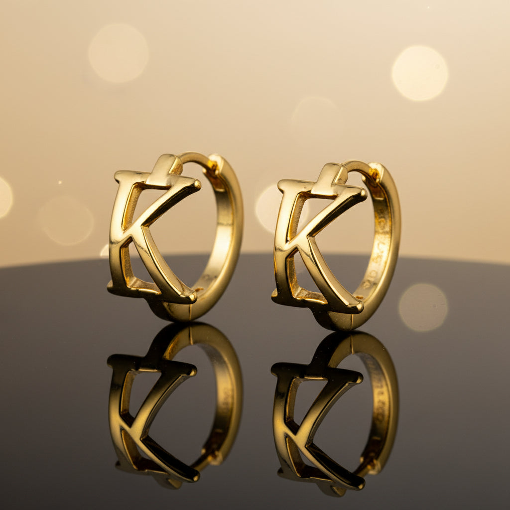 Golden Initial Charm Hoops