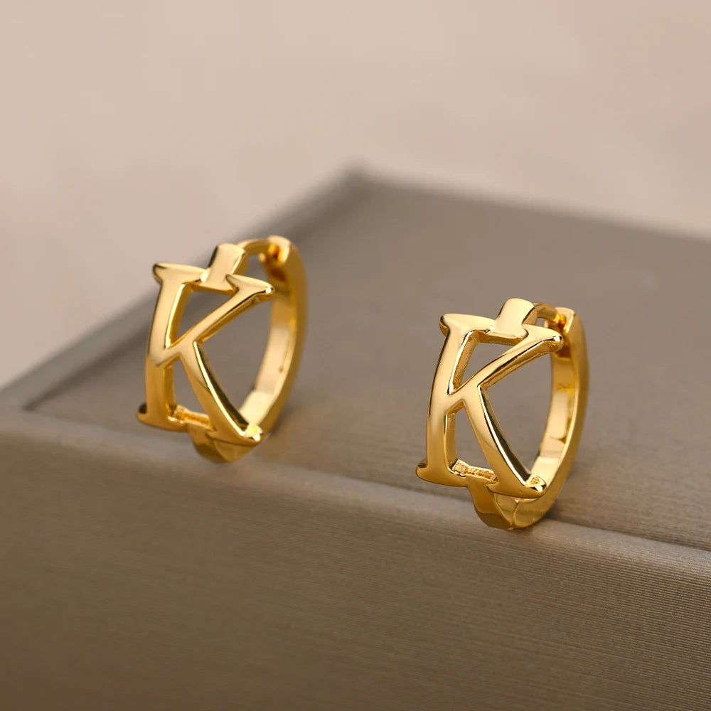 Golden Initial Charm Hoops