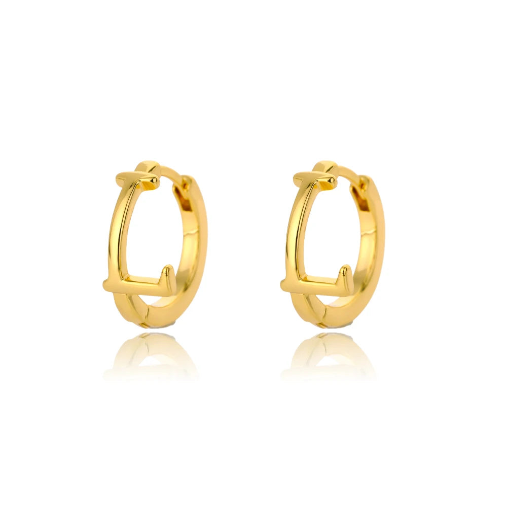 Golden Initial Charm Hoops