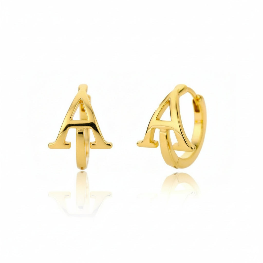 Golden Initial Charm Hoops