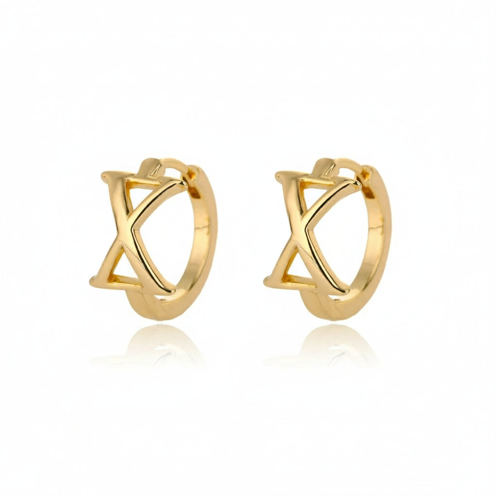 Golden Initial Charm Hoops