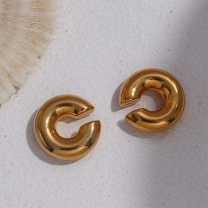 MamacitaSlay 316L Stainless Steel Smooth Ribbed C Shaped Earrings 18K Gold Plated Waterproof Jewelry For Women Everyday Wear