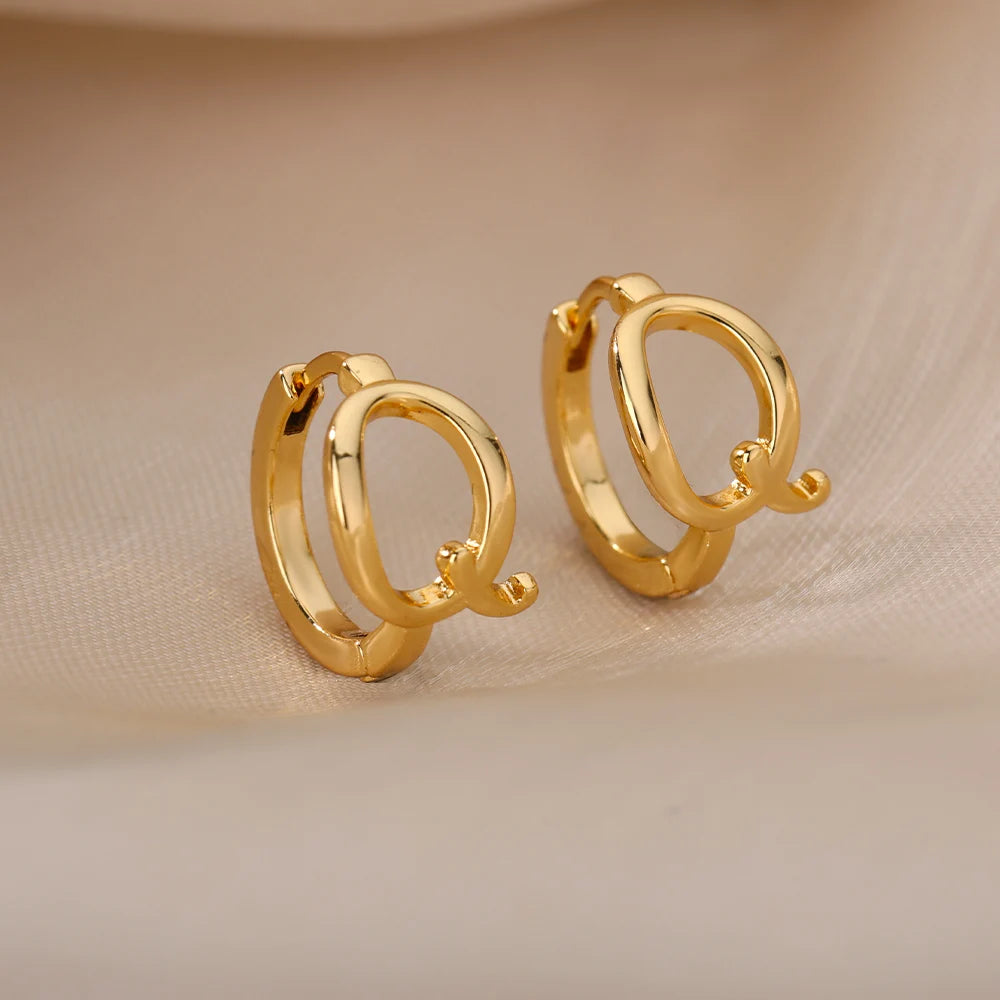 Golden Initial Charm Hoops