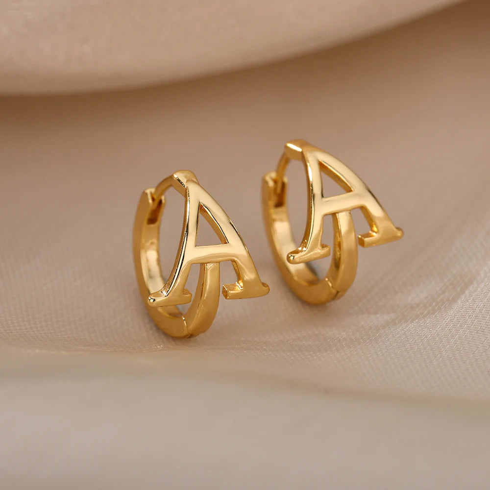 Golden Initial Charm Hoops