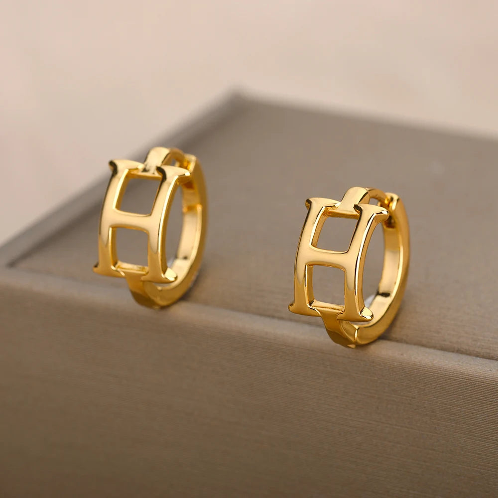 Golden Initial Charm Hoops