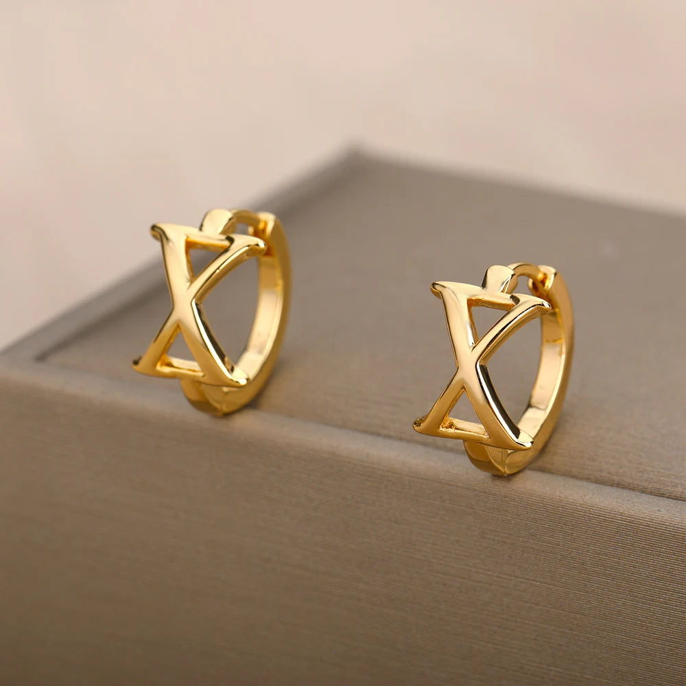 Golden Initial Charm Hoops