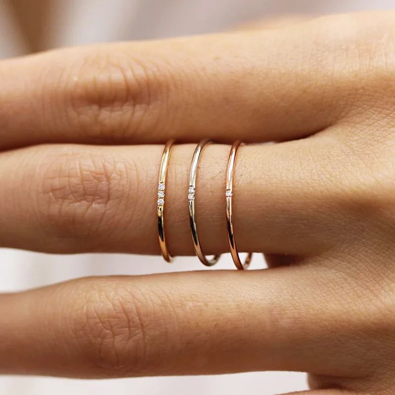 MamacitaSlay 316L Stainless Steel AAA Zircon Slim Stackable Ring Set 18K Gold Plated Minimalist Waterproof Jewelry For Women