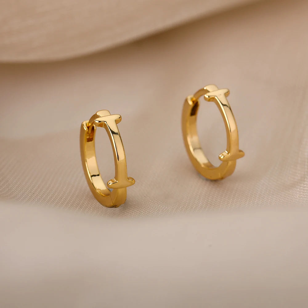 Golden Initial Charm Hoops