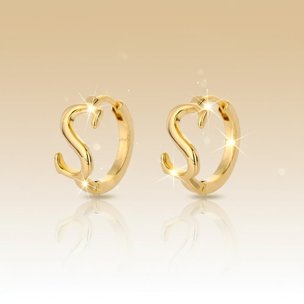 Golden Initial Charm Hoops