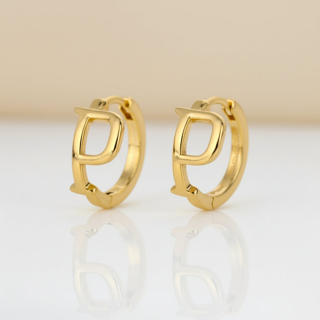 Golden Initial Charm Hoops