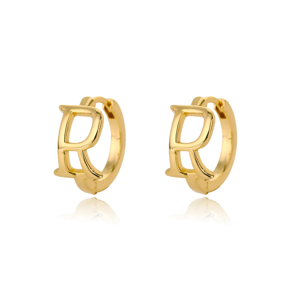 Golden Initial Charm Hoops