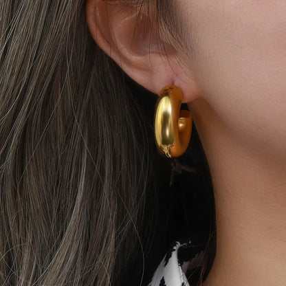 MamacitaSlay 316L Stainless Steel Smooth Ribbed C Shaped Earrings 18K Gold Plated Waterproof Jewelry For Women Everyday Wear